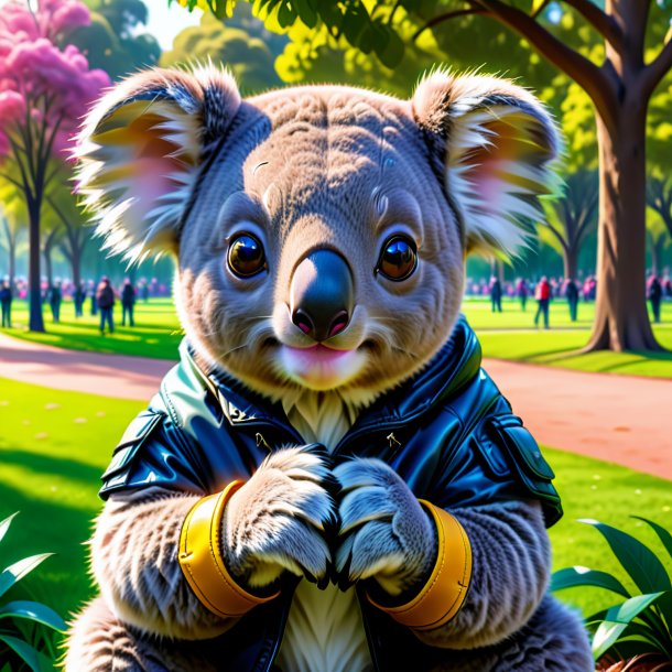 Dibujo de un koala en los guantes en el parque