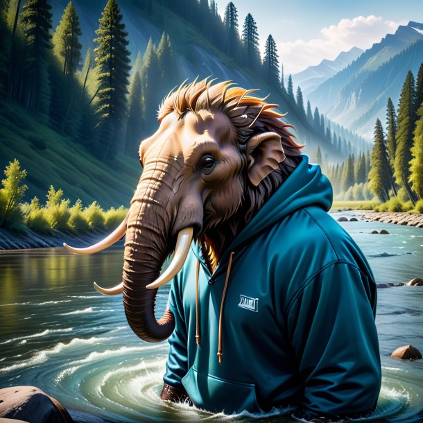 Photo of a mammoth in a hoodie in the river