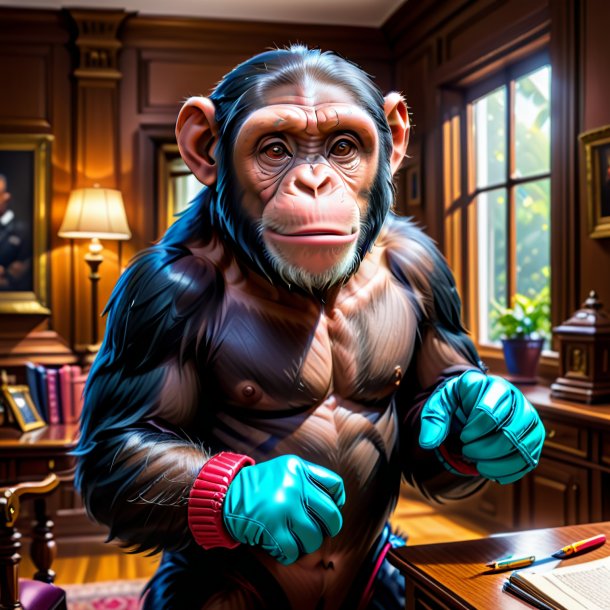 Drawing of a chimpanzee in a gloves in the house