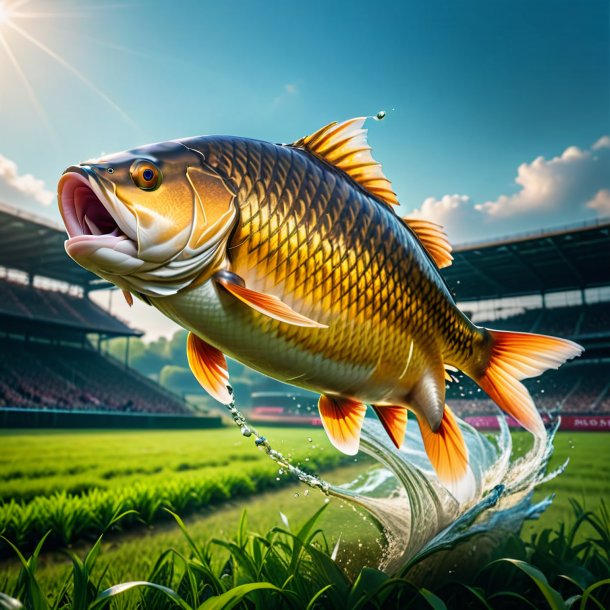 Photo of a jumping of a carp on the field