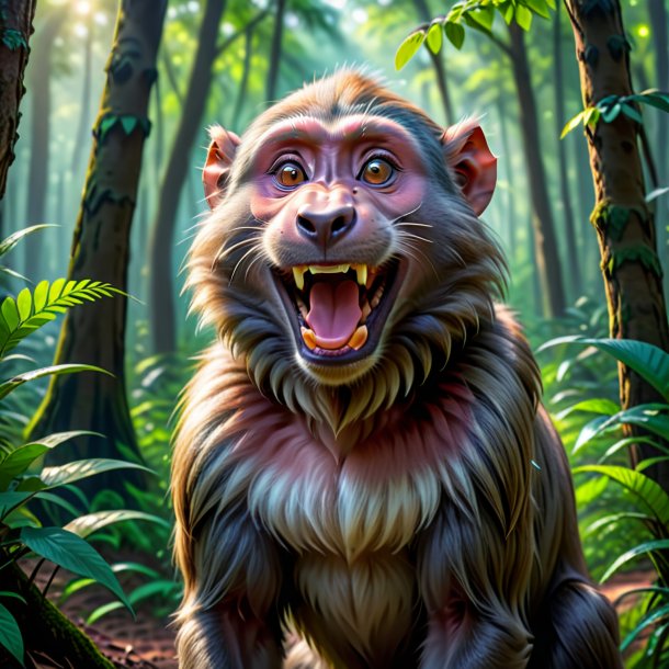 Pic of a smiling of a baboon in the forest