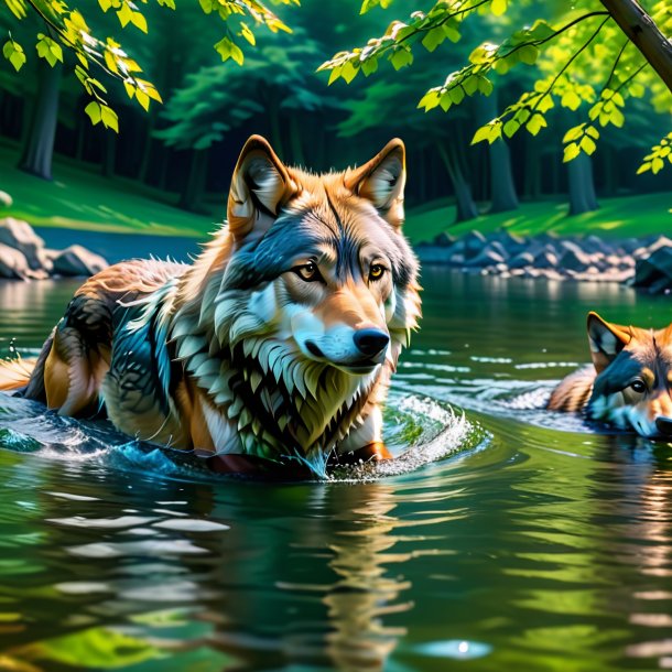 Pic of a swimming of a wolf in the park