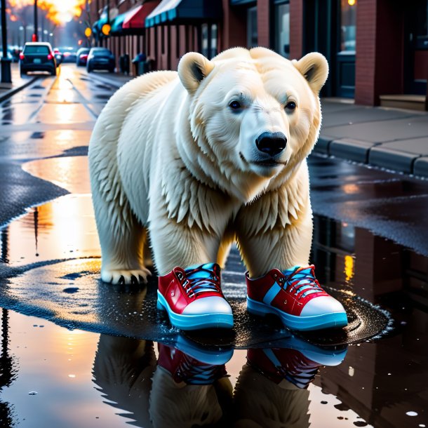 Pic of a polar bear in a shoes in the puddle