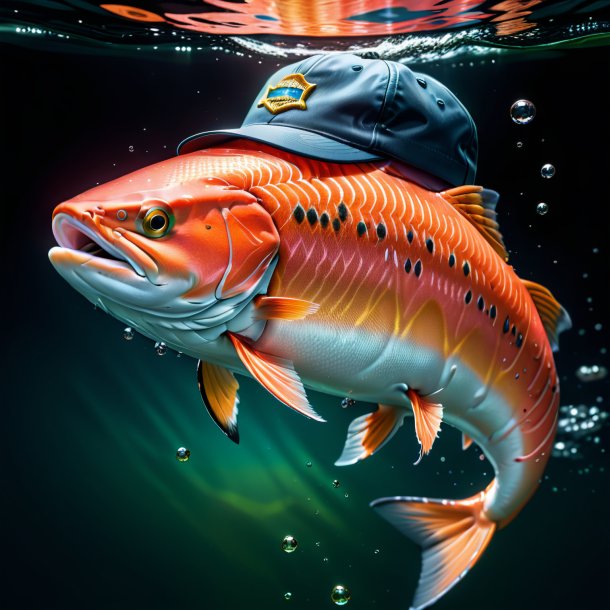 Illustration of a salmon in a cap in the water