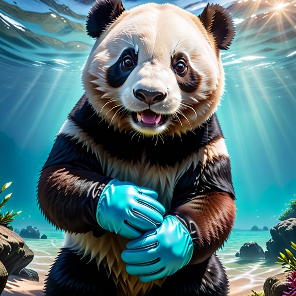 Pic of a giant panda in a gloves in the sea