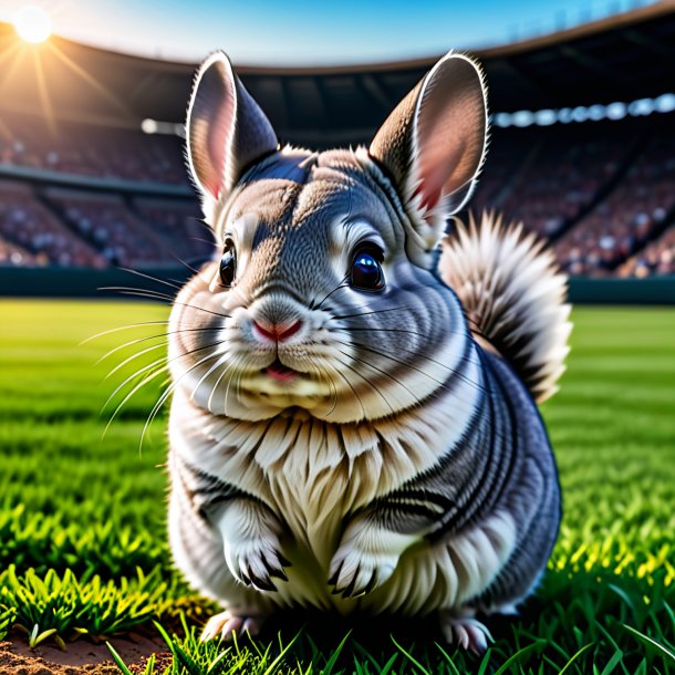 Pic of a chinchillas in a belt on the field