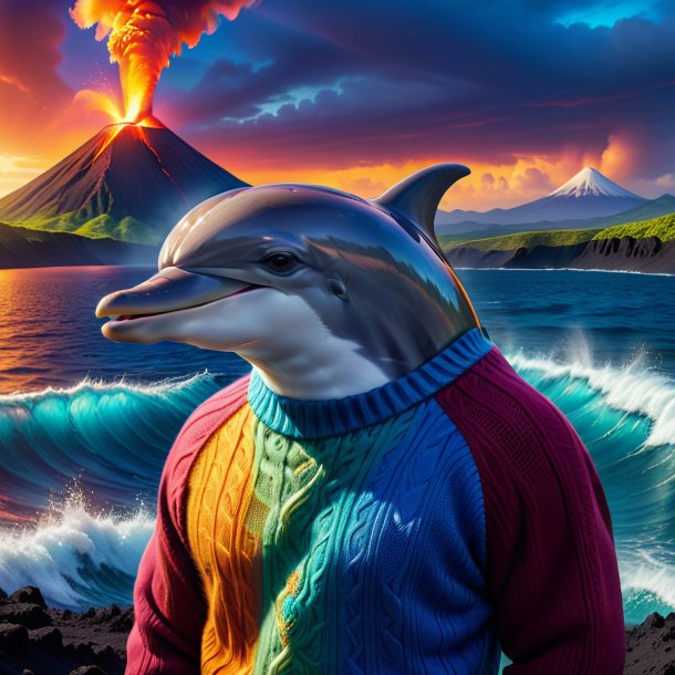 Picture of a dolphin in a sweater in the volcano