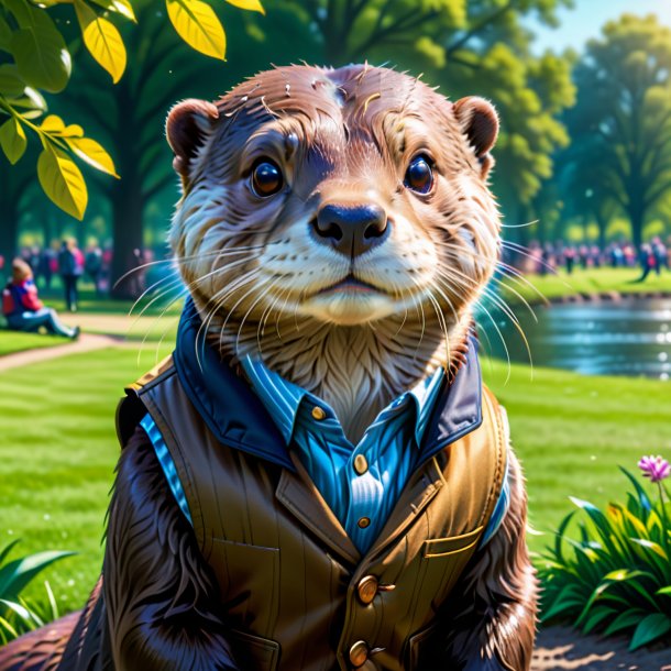 Dessin d'une loutre dans un gilet dans le parc