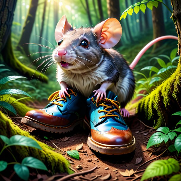 Image d'un rat dans une chaussure dans la forêt