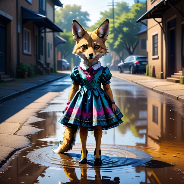 Drawing of a jackal in a dress in the puddle