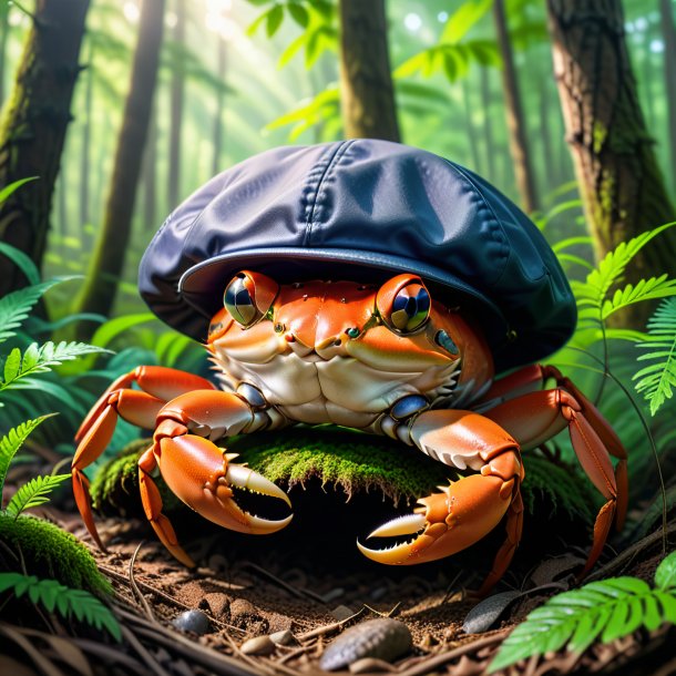 Picture of a crab in a cap in the forest