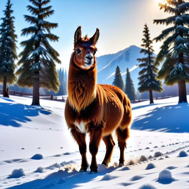 Pic of a playing of a llama in the snow