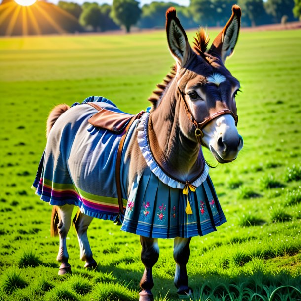 Image of a donkey in a skirt on the field