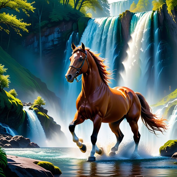 Imagem de uma dança de um cavalo na cachoeira