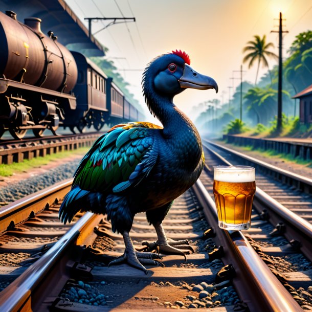 Foto de una bebida de un dodo en las vías del tren