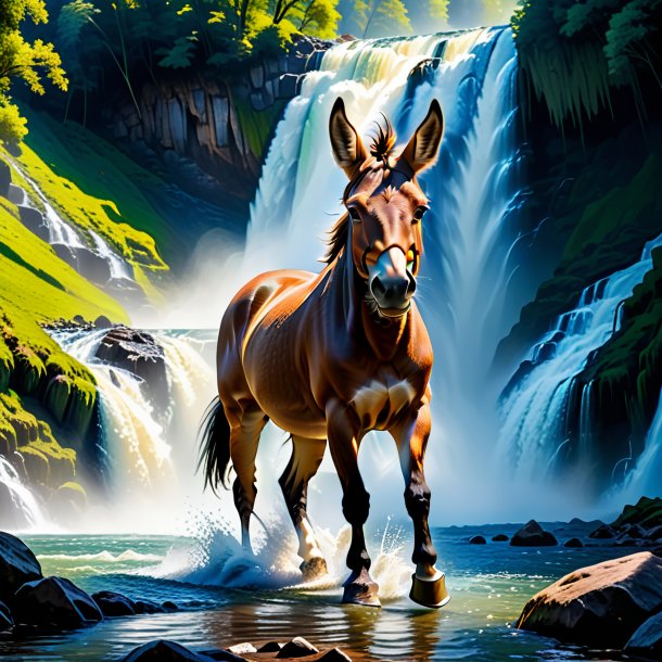 Picture of a threatening of a mule in the waterfall