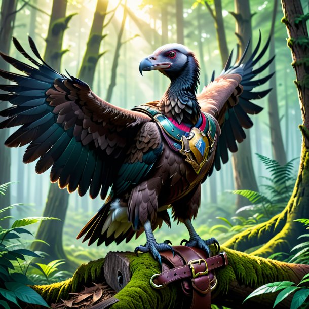 Illustration of a vulture in a belt in the forest