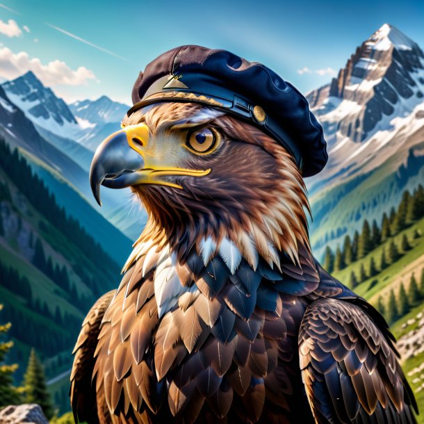 Photo of a eagle in a cap in the mountains