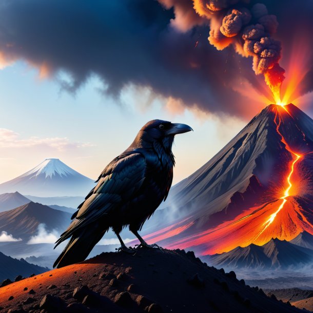 Photo of a waiting of a crow in the volcano