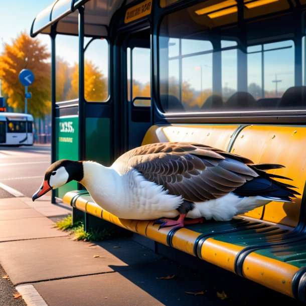 Picture of a sleeping of a goose on the bus stop