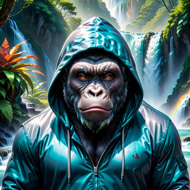 Illustration of a gorilla in a hoodie in the waterfall