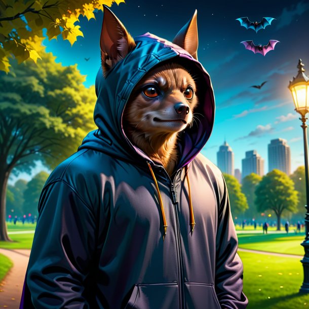 Drawing of a bat in a hoodie in the park