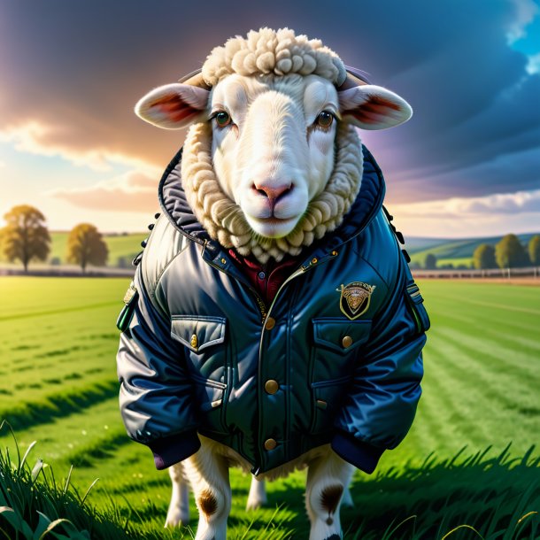 Drawing of a sheep in a jacket on the field