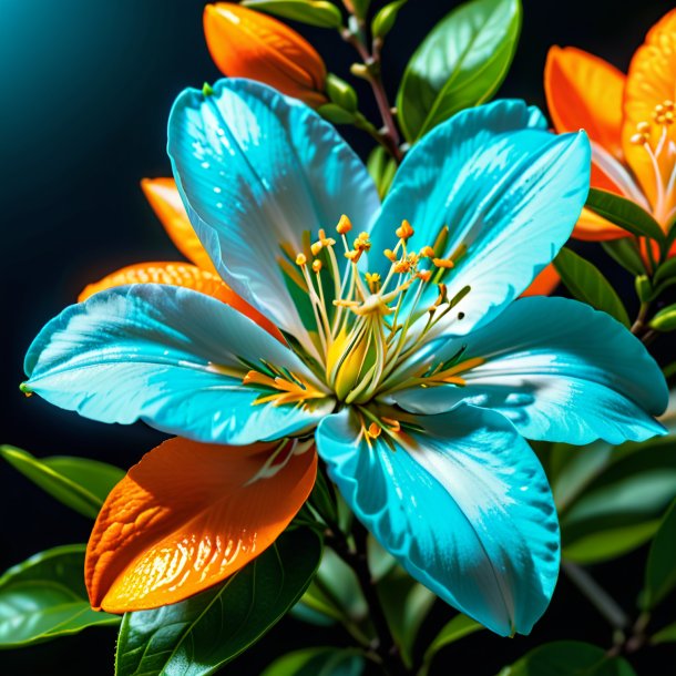 Retrato de uma flor de laranja ciano