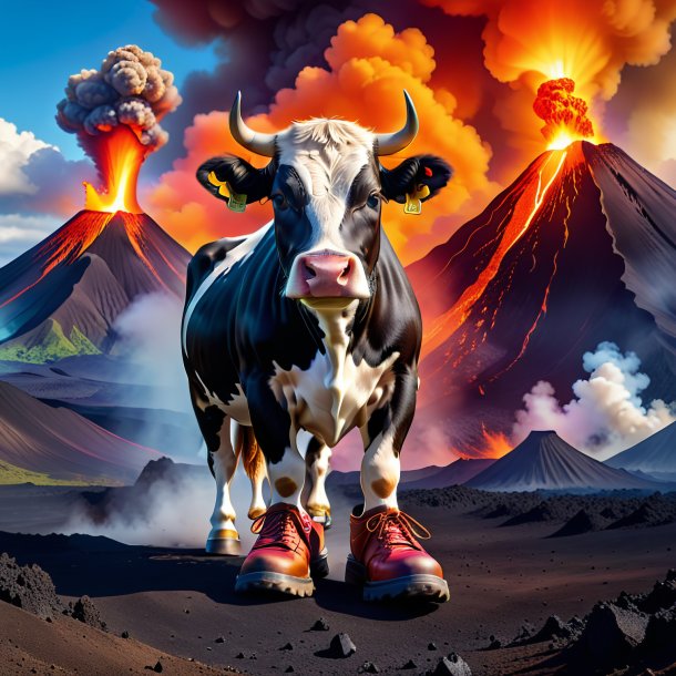 Image of a cow in a shoes in the volcano