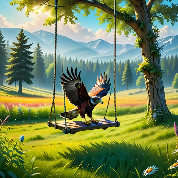 Picture of a swinging on a swing of a hawk in the meadow