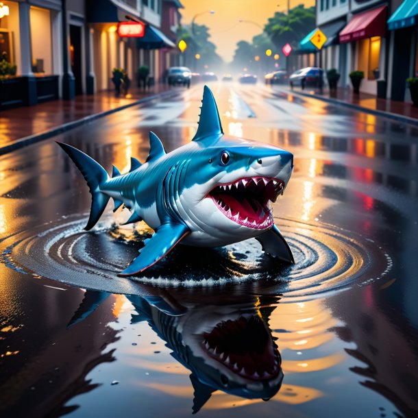 Pic of a dancing of a shark in the puddle