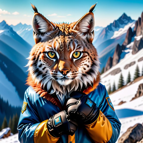 Picture of a lynx in a gloves in the mountains