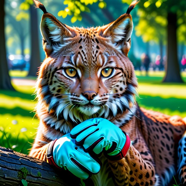 Pic of a lynx in a gloves in the park