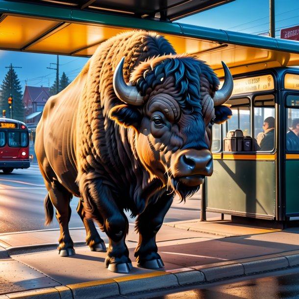 Image of a drinking of a buffalo on the bus stop