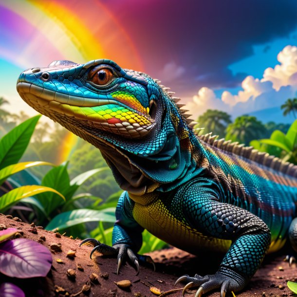 Image of a eating of a monitor lizard on the rainbow