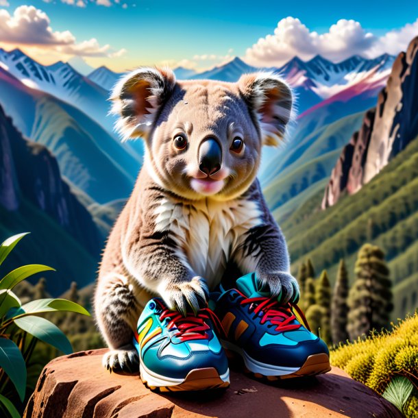 Photo of a koala in a shoes in the mountains