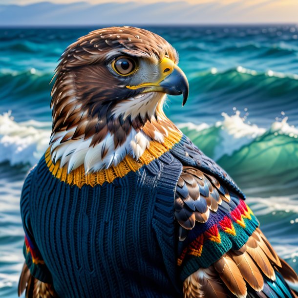 Foto de un halcón en un suéter en el mar