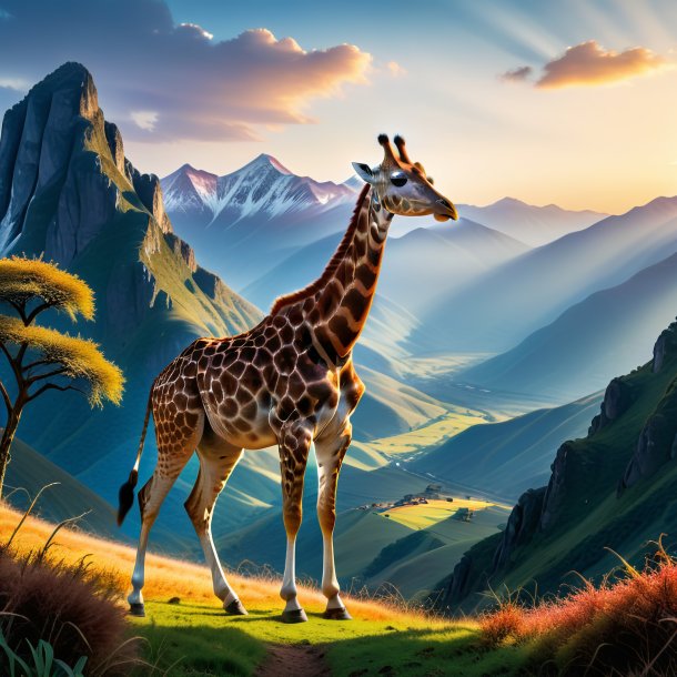 Photo of a playing of a giraffe in the mountains