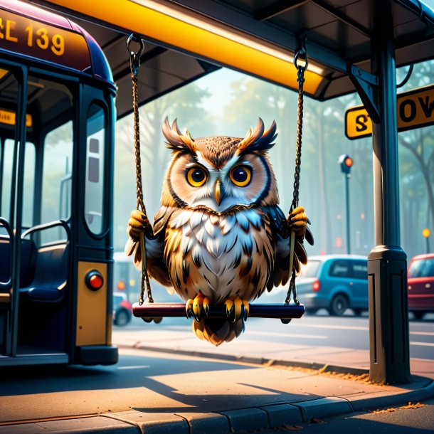 Picture of a swinging on a swing of a owl on the bus stop