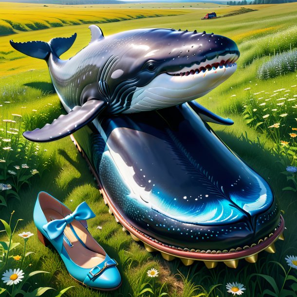 Picture of a whale in a shoes in the meadow