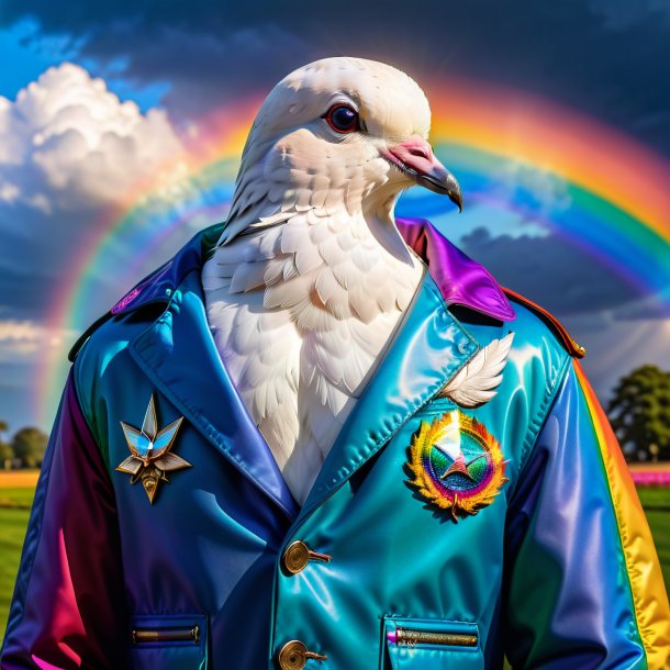 Pic of a dove in a jacket on the rainbow