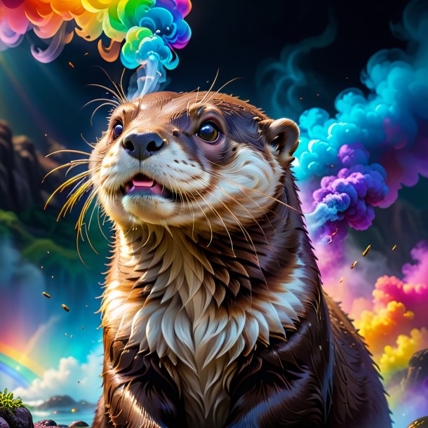 Image of a smoking of a otter on the rainbow