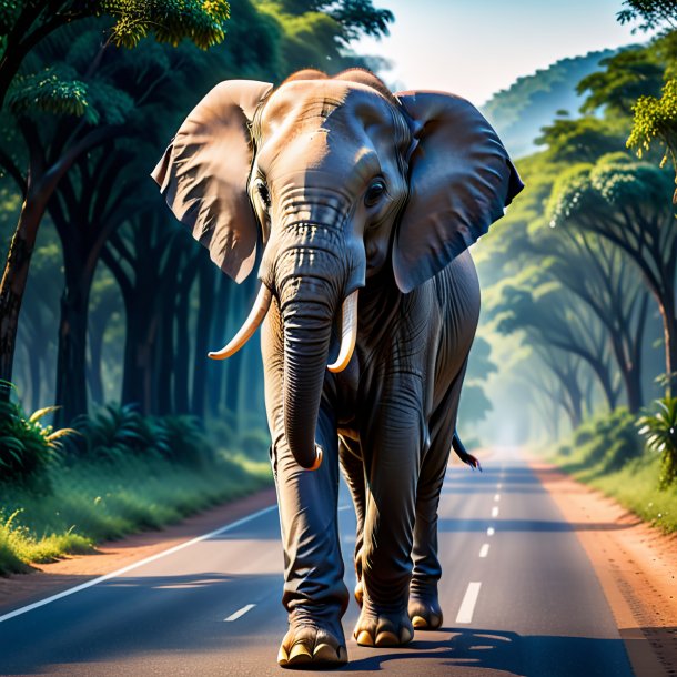 De um elefante em uma calça na estrada