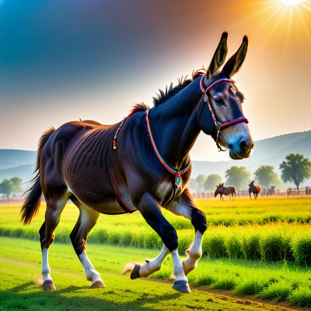 Photo of a dancing of a mule on the field