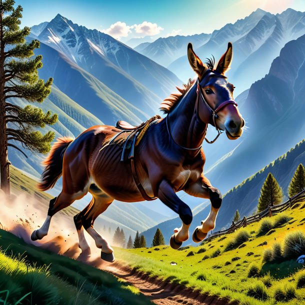 Picture of a jumping of a mule in the mountains