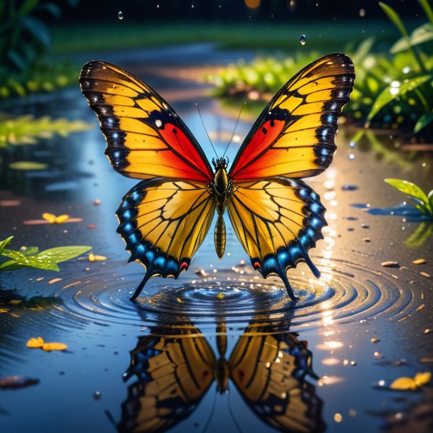 Picture of a dancing of a butterfly in the puddle