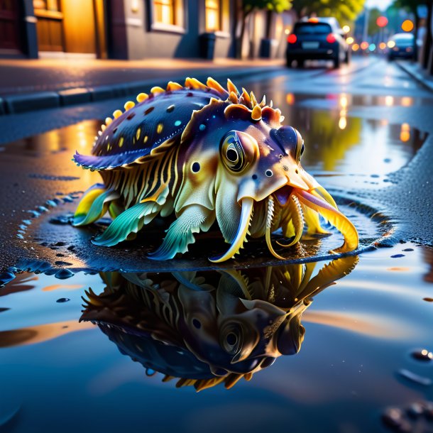 Pic of a playing of a cuttlefish in the puddle