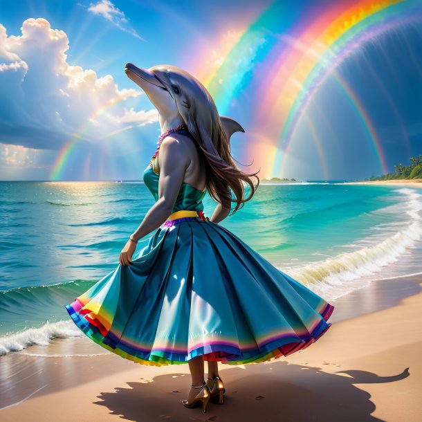 Pic of a dolphin in a skirt on the rainbow