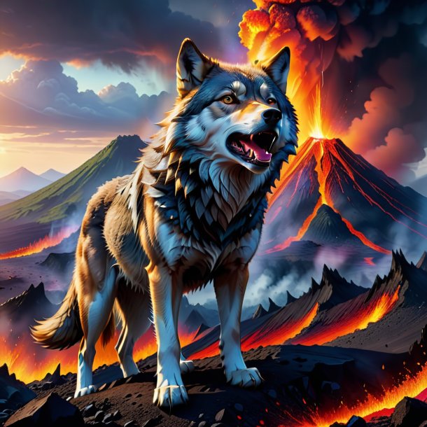 Picture of a crying of a wolf in the volcano