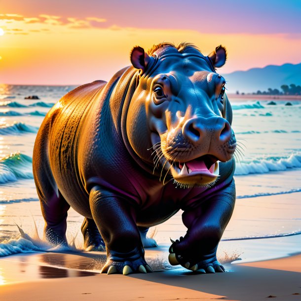 Image of a playing of a hippopotamus on the beach